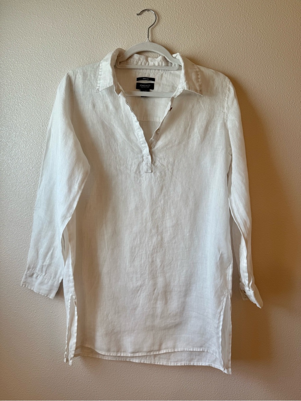 White Linen Tunic Shirt with Collar